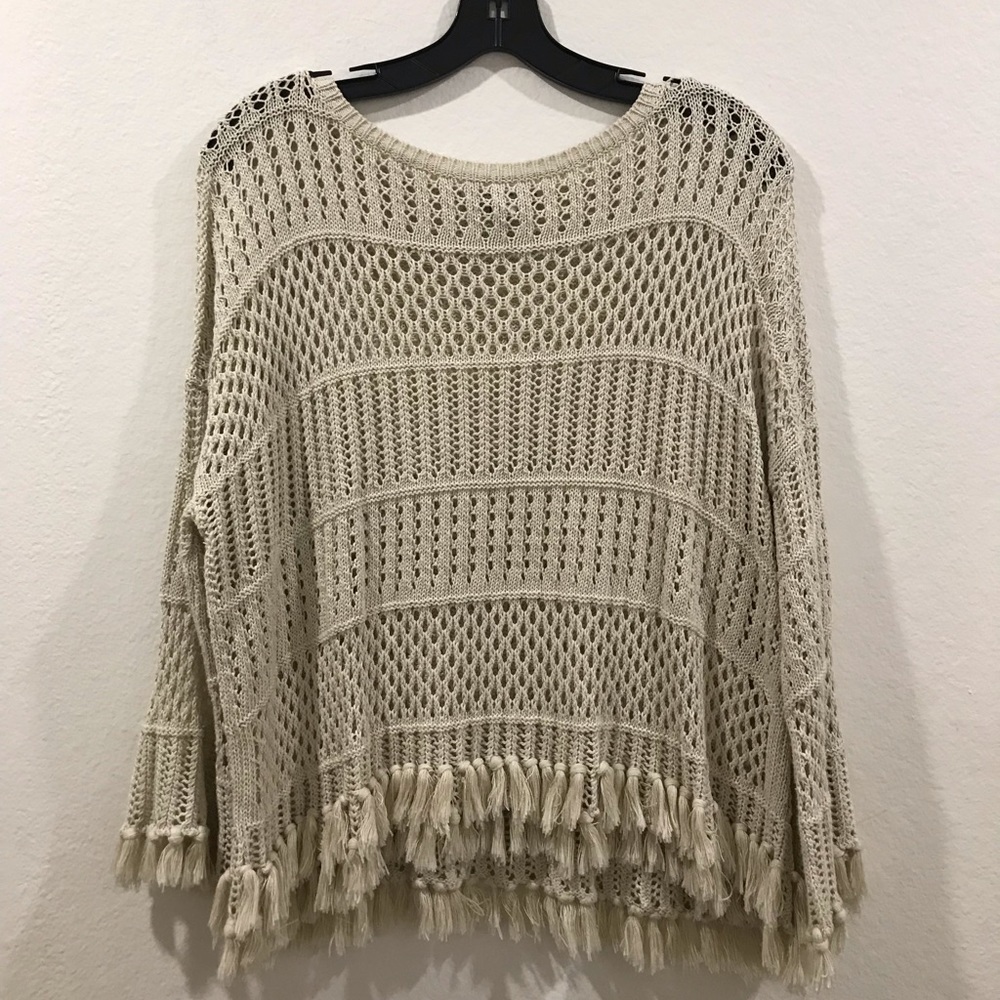 Cotton by Autumn Cashmere open knit fringe sweater